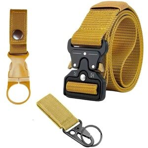 New Tactical Belt / Key Chain Clip / Bottle Holder Bundle NWT Tan Safety Buckle